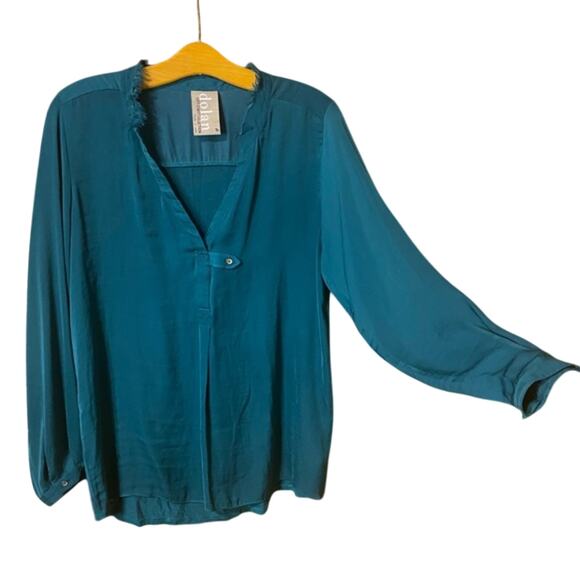 Dolan teal Blue Relaxed Buttoned Blouse Mandarin Collar medium usa made - Picture 1 of 8